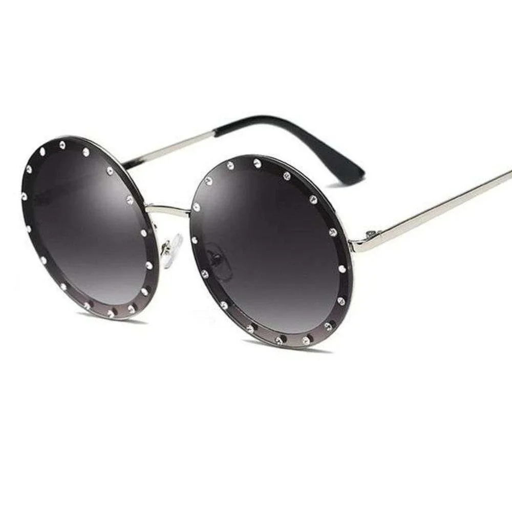 Rhinestone Round‎ Sunglasses Women's Fashion Shades Designer Style Luxury Trendy